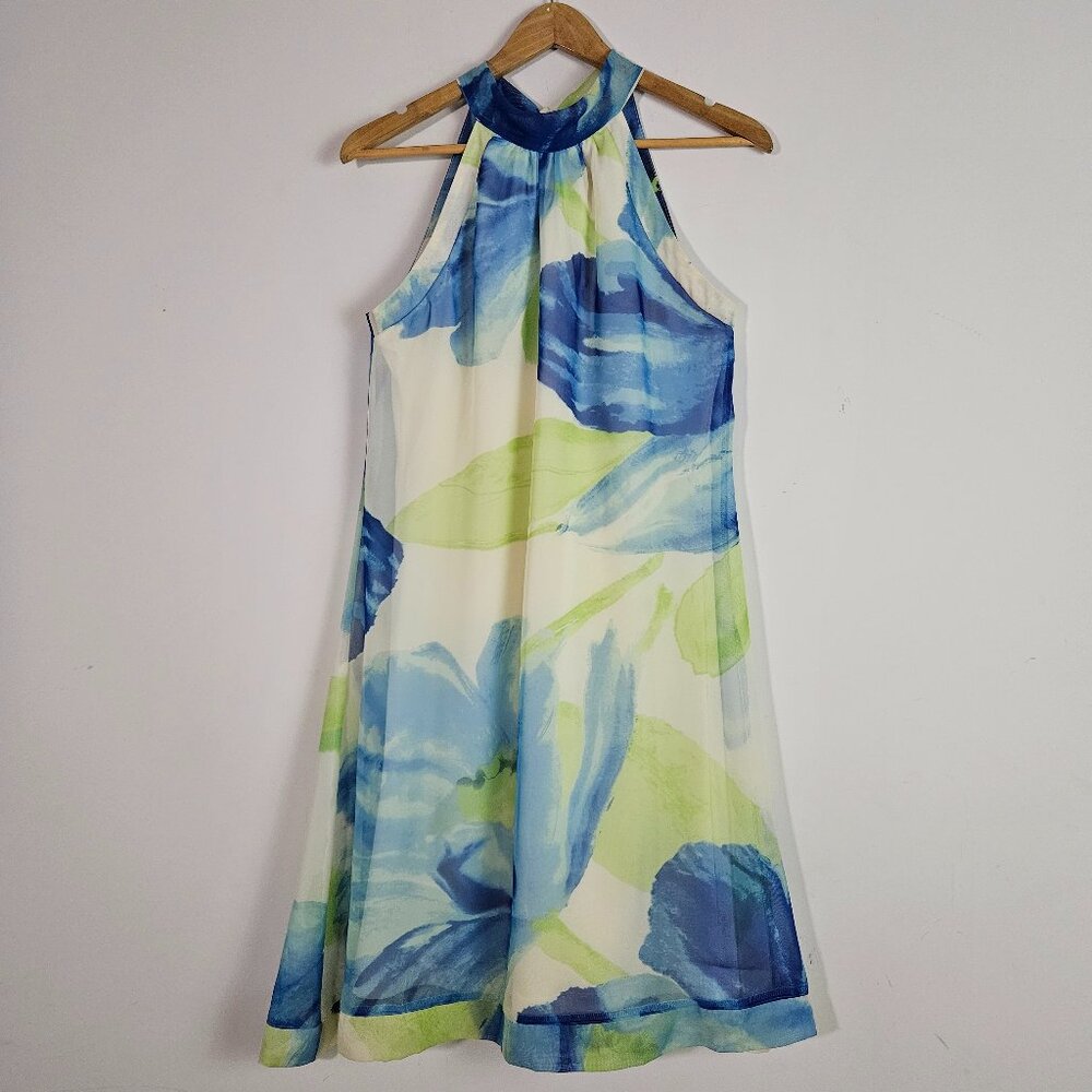 Jonathan Martin Studio Halter Neck Floral Dress 6 Blue Green Easter Romantic